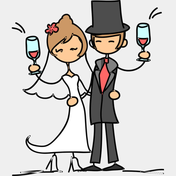 Cartoon Wedding Groom Bride Champagne Glasses 3 Thumbnail